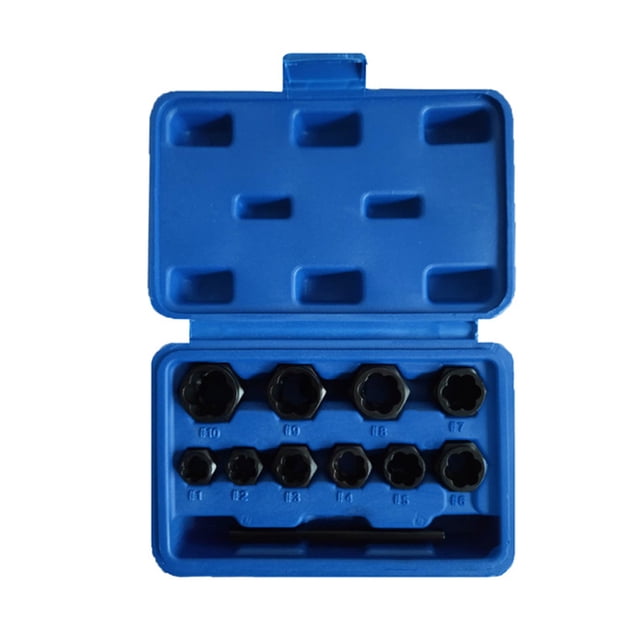 11 PCS Hexagonal Socket Short Type Impact Rusted Damaged Nut Bolt Extractor Remover Tool Set Family Daily Car Industry Practical Maintenance Accessory Tool Set for 3/8 Inch Drive with Storag