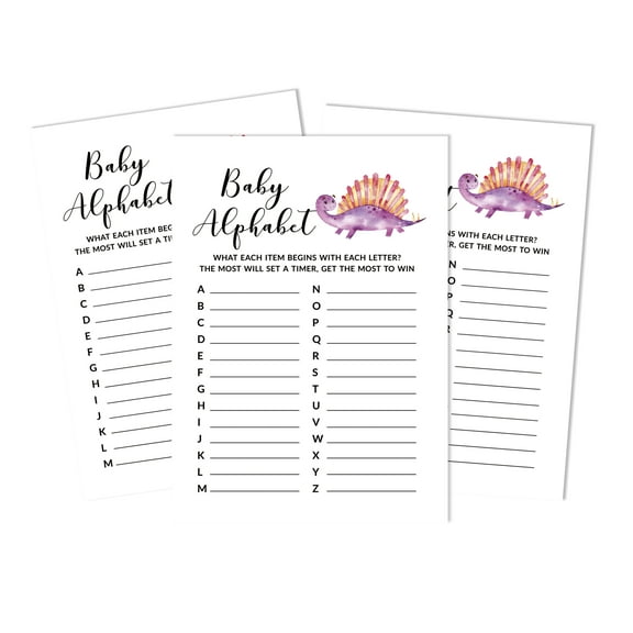 Inkdotpot Baby Shower Game Set Of 50 BabyAlphabetABCGame Dinosaur Jungle Animals Party Supplies