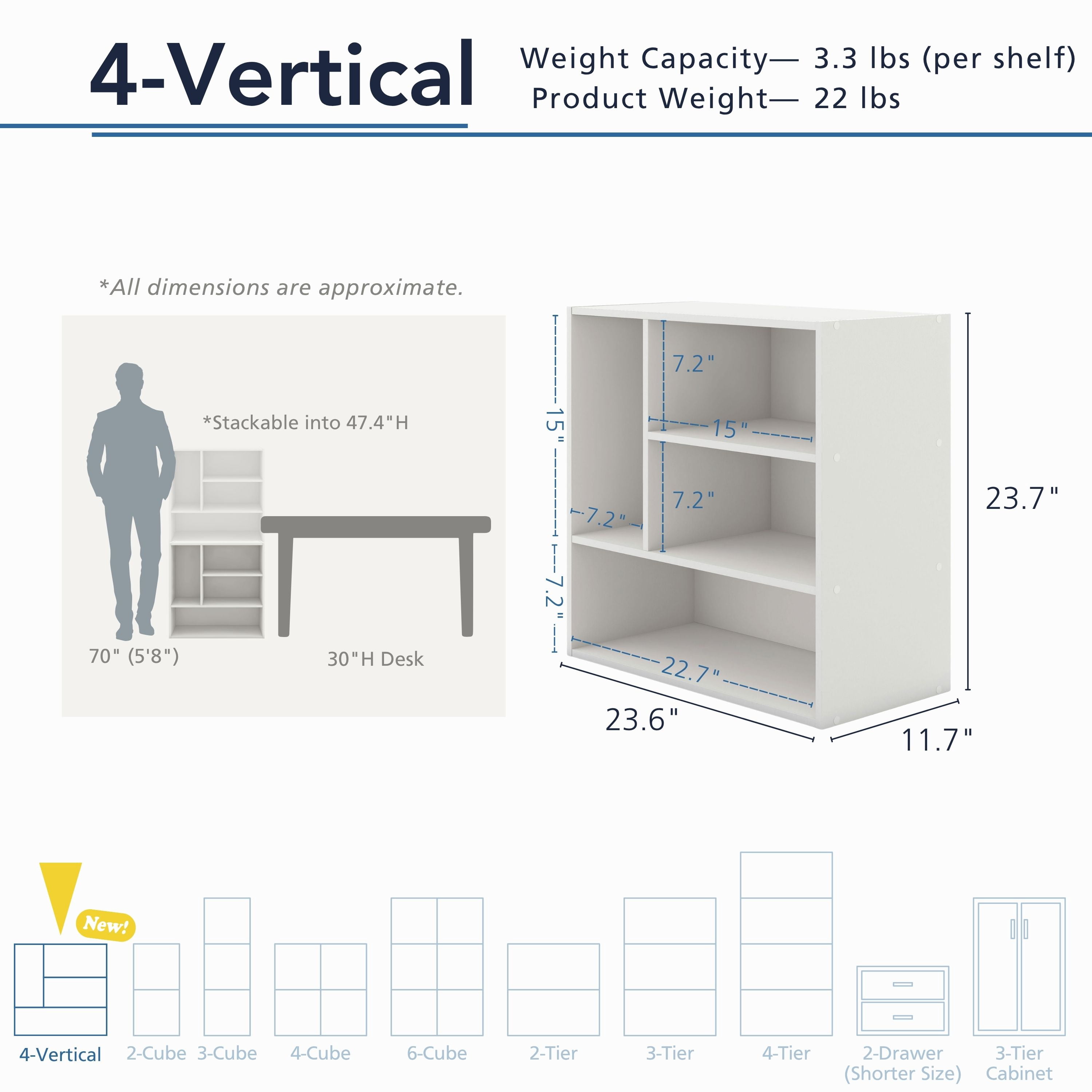 Furniture of America Brooks Stackable 4-Vertical Wood White Bookcase