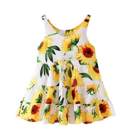 

TAIAOJING Baby Girl Dress Summer Toddler Kids Floral Flowers Sleeveless Beach Straps Dress Princess Girl Clothes 9-10 Years