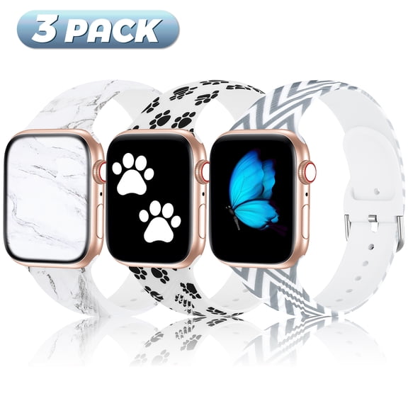 Bandiction 3 Pack Sport Band Compatible with Apple Watch Band, Silicone Floral Pattern Waterproof Replacement Wristband for iWatch Series SE 8 7 6 5 4 3 2 1
