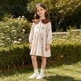 thumbnail image 6 of Toddler Warm Corduroy Fall Outfit Contrast Big Ruffle Collar Tiny Floral Embroidery Gathered Waist Casual Dress for Birthday Parties Indoor Tea Parties Khaki 80, 6 of 7