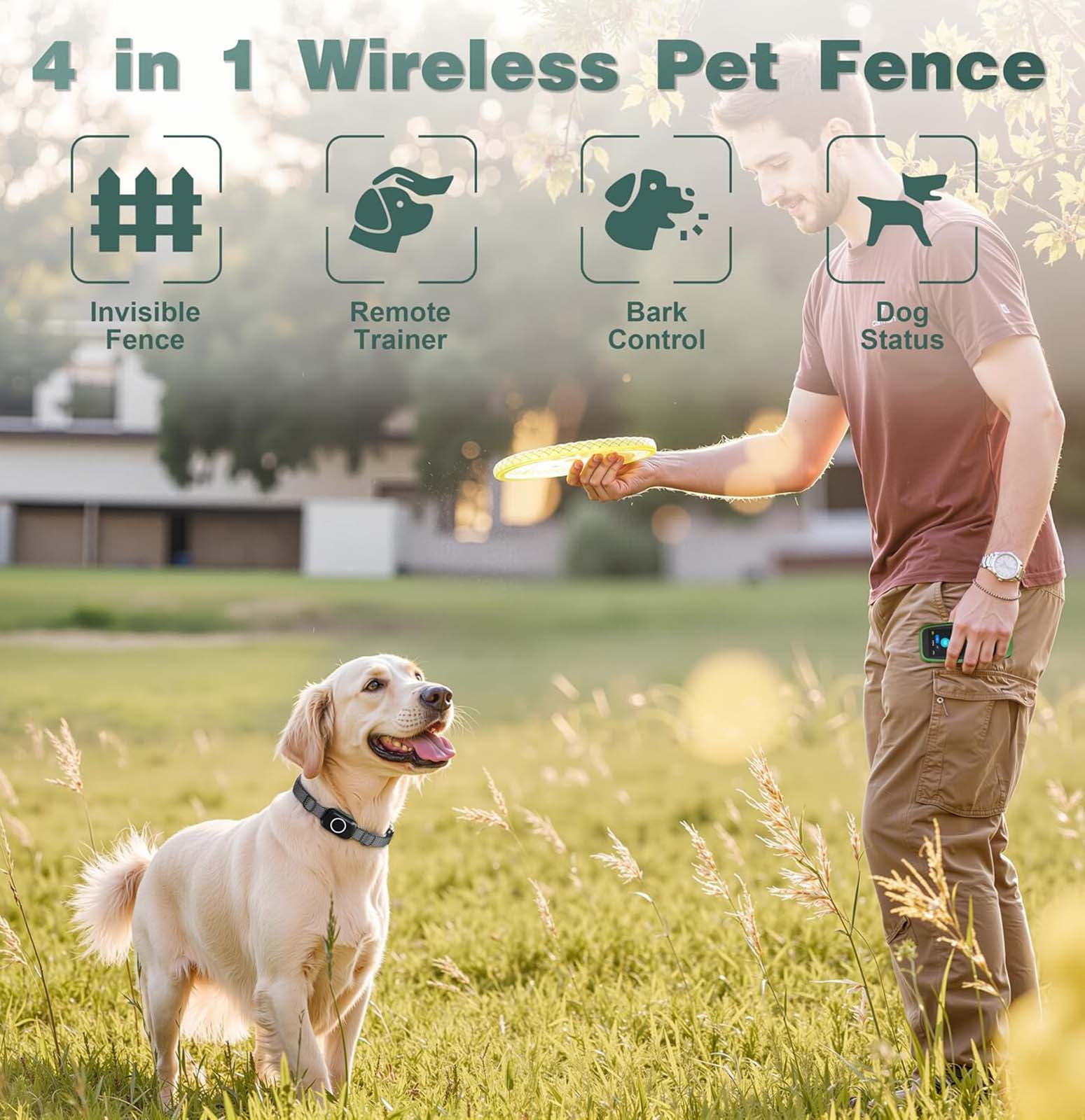 Wireless Dog Fence System – 3300Ft Electric Pet Containment & Training Collar with Remote, Portable Trainer with Beep, Vibration & Shock Modes, Waterproof & Rechargeable