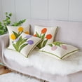 thumbnail image 2 of Funda de almohada con diseño de tulipán verde fresco y sencillo con flores bordadas para sofá, cama, almohada de cintura para oficina, 2 of 6