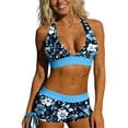 thumbnail image 6 of Mifsaly Womens Bathing Suits Tankinis Halter Neck Floral Print 2 Piece Athletic Swimsuits with Adjustable Side Tie Swim Shorts Surfing Pool Beach Party Swimwear M, 6 of 9