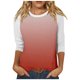 thumbnail image 1 of Camisas de Manga Corta para las Mujeres, 3/4 Manga Color Sólido Gradiente Impreso Cuello Redondo Casual Top Hecho de Tejido Súper Suave, Blusas de Manga Corta para las Mujeres, 1 of 5