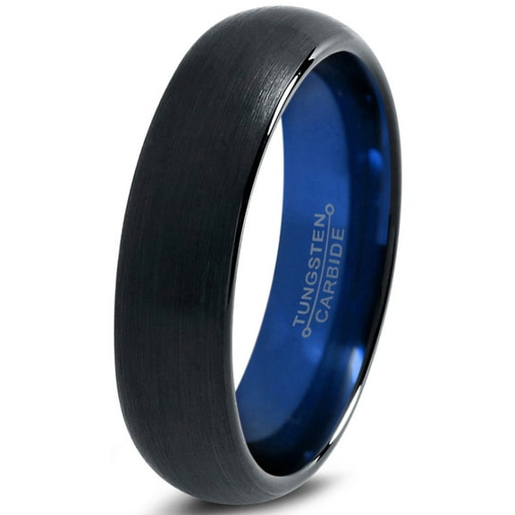 P. Manoukian Tungsten Wedding Band Ring 6mm for Men Women Blue Black Domed Brushed Polished Lifetime Guarantee Size 4