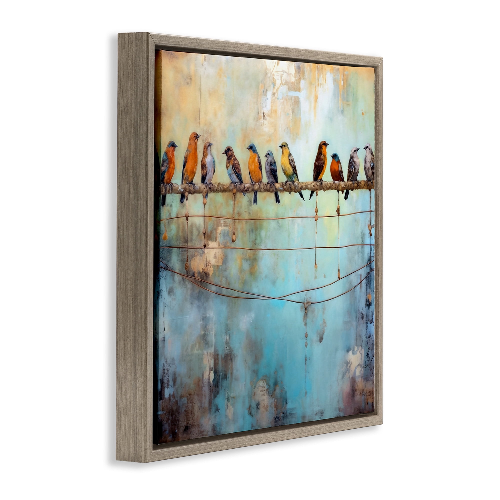 Stupell Industries Abstract Perched Birds Animals & Insects Painting Brown Floater Framed Canvas Art Print Wall Art, 25 x 25