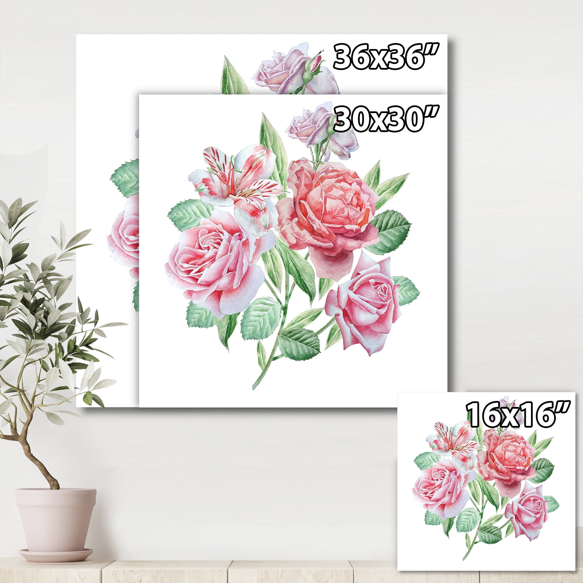 Designart ' Spring Flowers Alstroemeria Pink Roses ' Traditional Canvas Wall Art Print