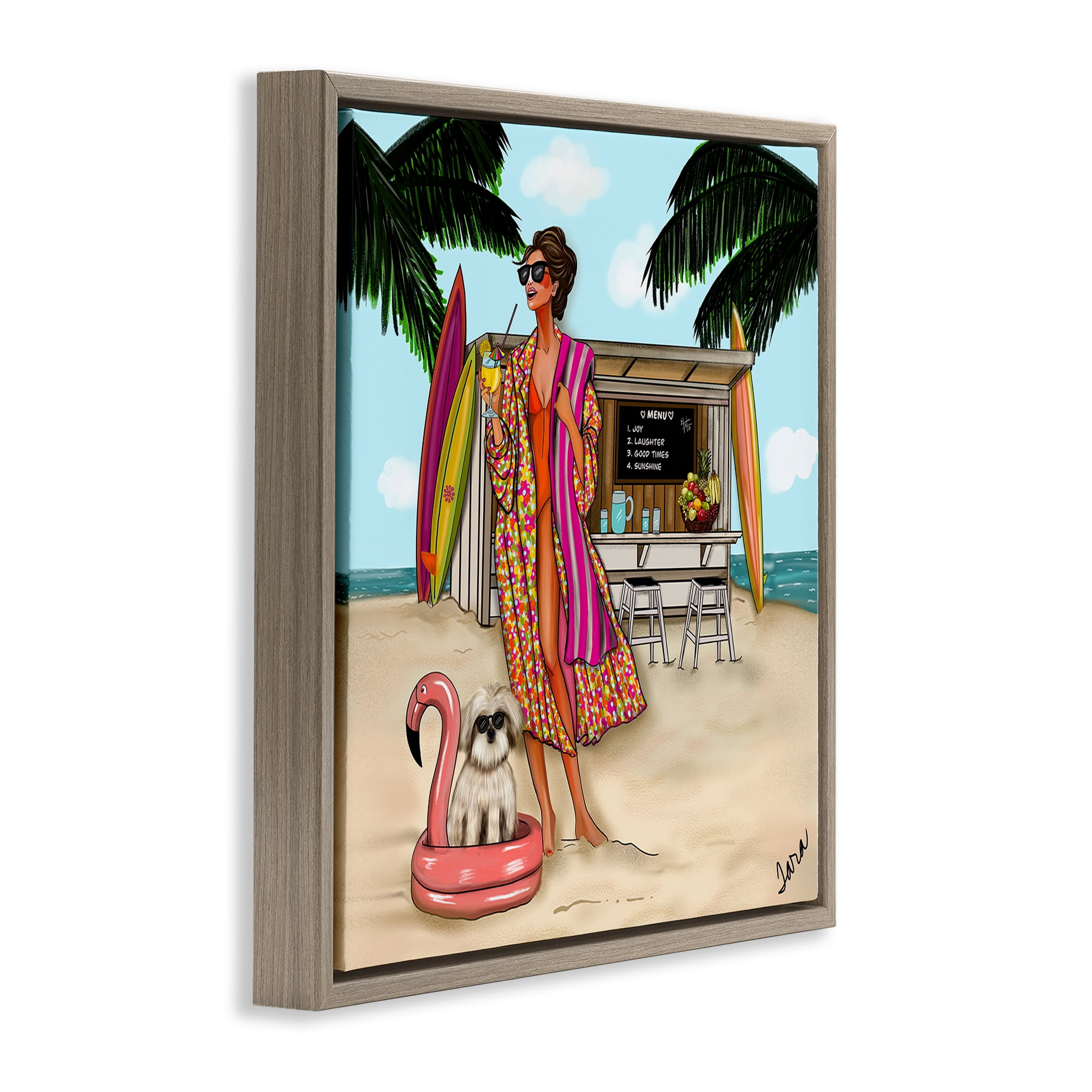 Stupell Industries Beach Girl in Summer Sun Brown Framed Floater Canvas Wall Art, design by Tara Boone