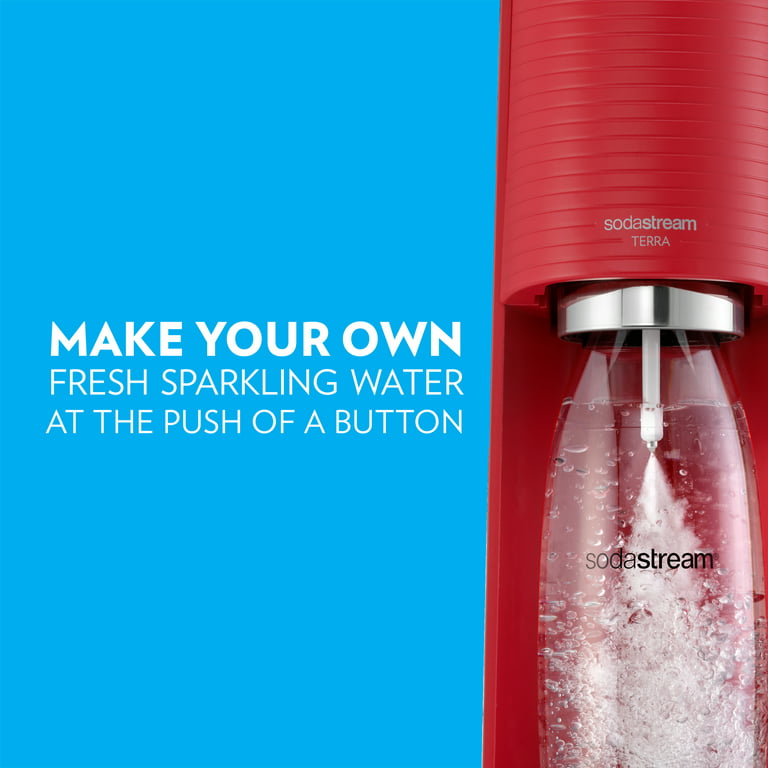 SodaStream Terra Sparkling Water Maker (Red) Bundle with CO2, 2 Bottles and  2 bubly Drop 