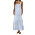thumbnail image 4 of Qiylii Women's Causal Summer Dress Spaghetti Strap Sleeveless Plaid Beach Boho Long Maxi Dresses with Pockets, 4 of 9