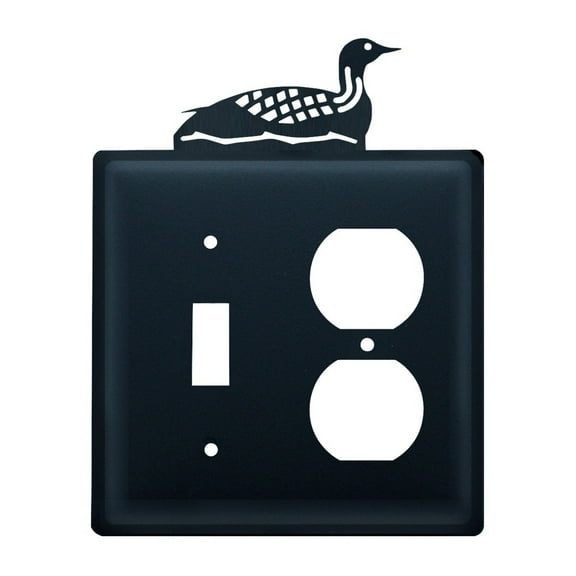 1 Switch and Duplex Outlet Cover with Loon Accent, Black