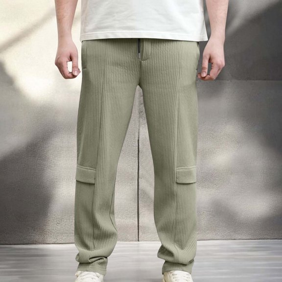CQONEPT Men's Corduroy Pants Elastic Waist Drawstring Pant Casual Loose Solid Outdoor Workouts Trousers with Pockets Army Green 3XL