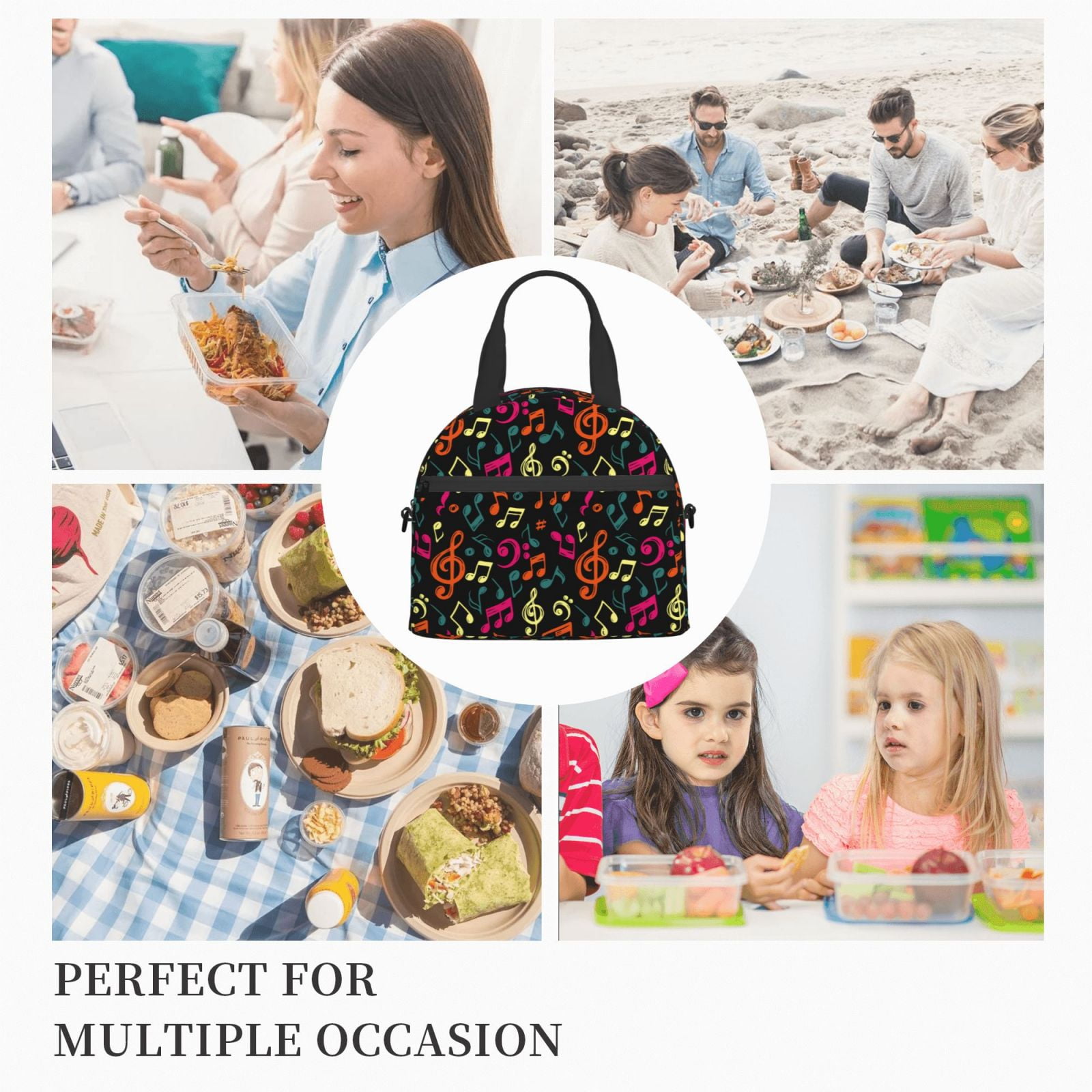 Ratiio Music Notes Pattern Lunch Bag ,Insulated Lunch Box, Small Leakproof Cooler Food Lunch Containers Reusable High Capacity Lunch Tote Bags