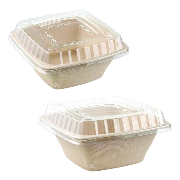 EcoQuality 32 oz Square Food Containers with Lids, White, Disposable, Bagasse Fiber, Meal Prep Containers (50 Count)