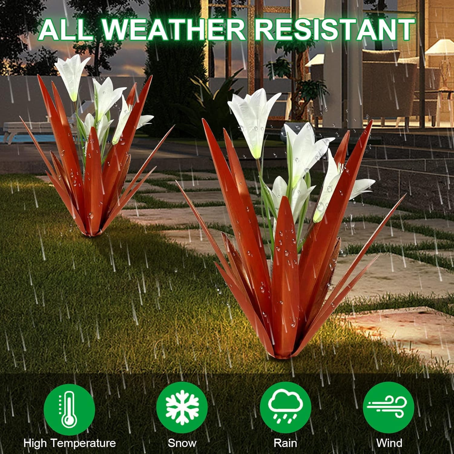 Homight Metal Agave Plant Outdoor Decoration Lily Mexican Yard Art Garden Gift Home Decor Hand Painted Metal Agave Garden Yard Statue, Outdoor Lawn Ornaments (2 Big Red Lilies)