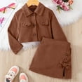 thumbnail image 2 of Ruiwill Girl Outfit Set Long Sleeve Notched Lapel Coat Outfit With Letter Print Short Skirt Bow Tie Two Piece For Autumn Winter Season Girl Clothes Brown Size 3-4 Years, 2 of 9