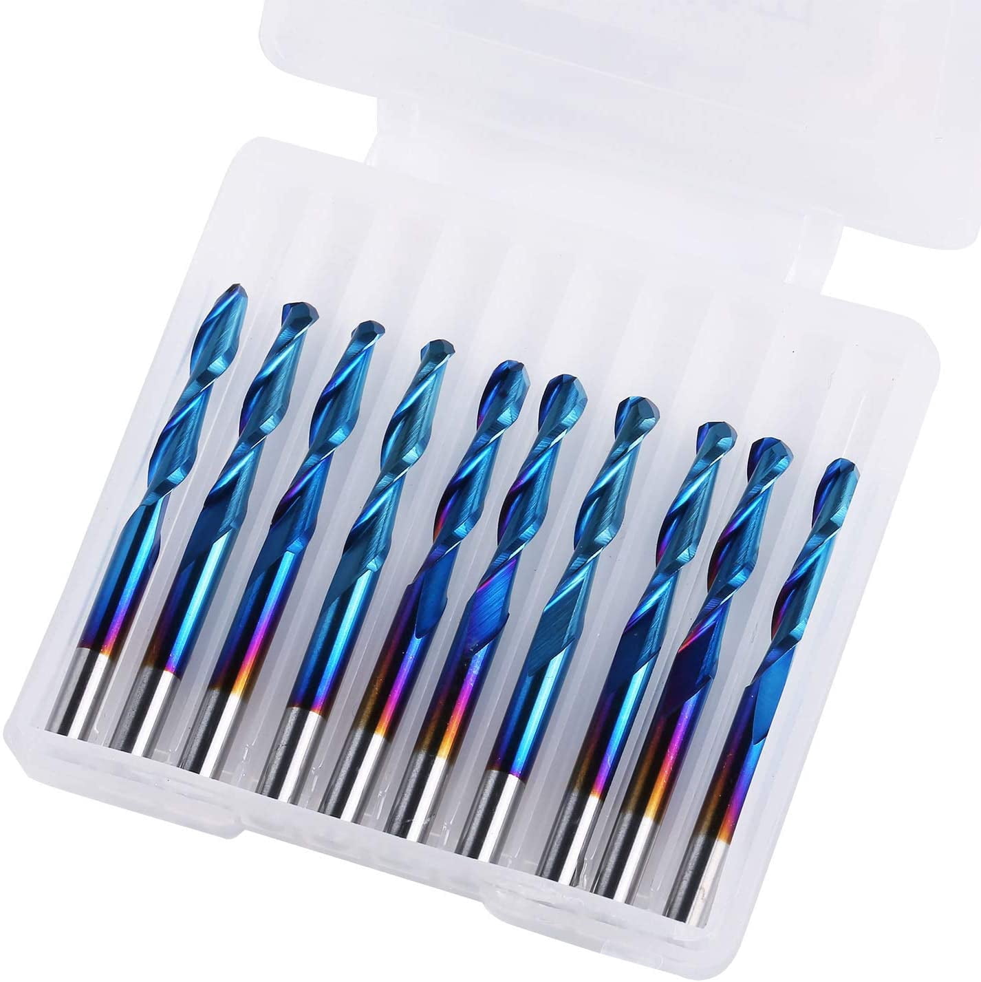 SainSmart Genmitsu 10Pcs Nano Blue Coat Ball Nose End Mill CNC Router Bits, 1/8" Shank Spiral Upcut 2 Flute End Mill Set (3.175 x 17 x 38mm)