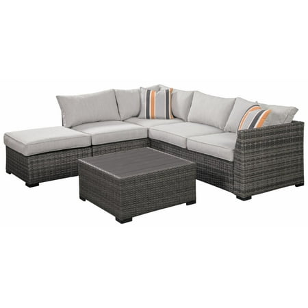 Signature Design by Ashley Cherry Point 4-Piece Outdoor Sectional Set - Set of 4 - Gray