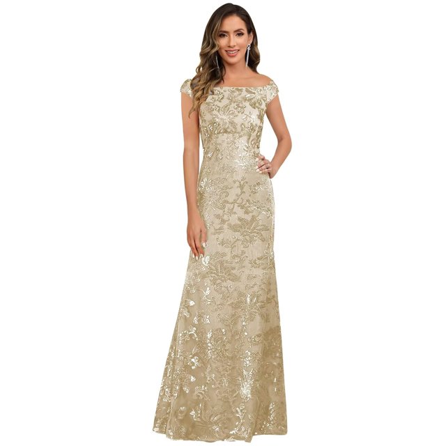 Vestido YXFDKZIB champán para madre de la novia, lentejuelas, talla 16