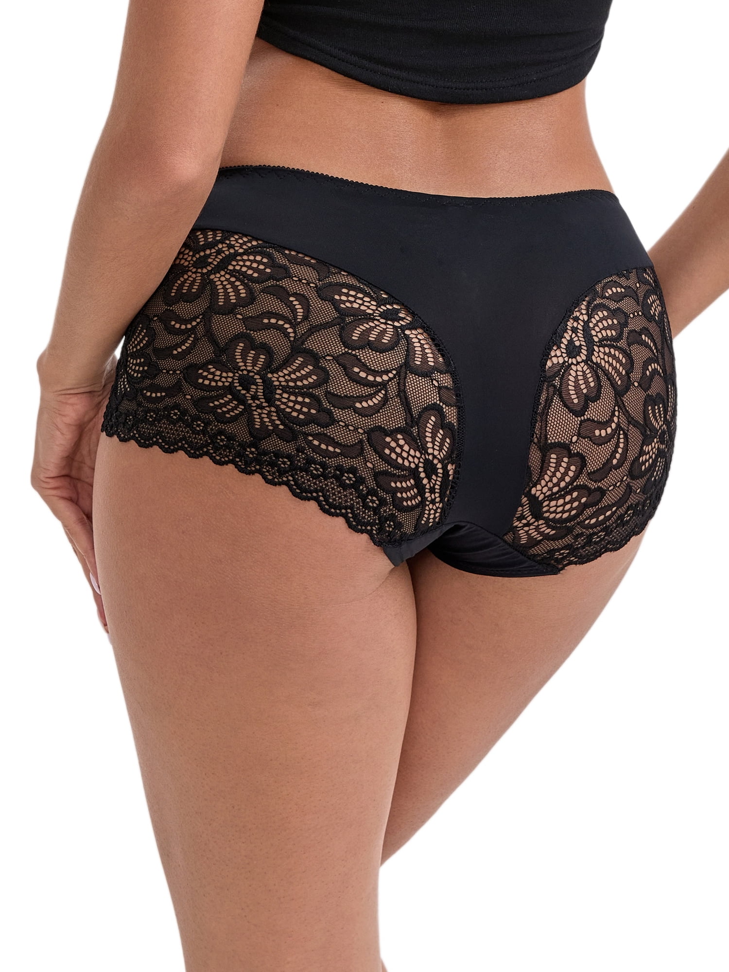 DARING DIVA Women's Ice Silk Mid-Waisted Full Coverage Boxer Briefs XL Black