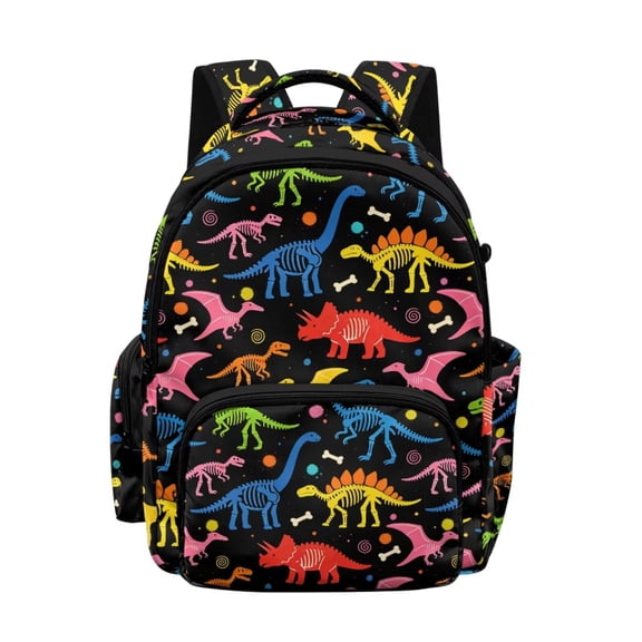SEANATIVE Kids School Backpack Boys Girls Book Bag Large Capacity Lightweight School Bag with Adjustable Straps Multi Pockets Toddler Backpack for Teen Students, Cartoon Dinosaur Skeleton Print