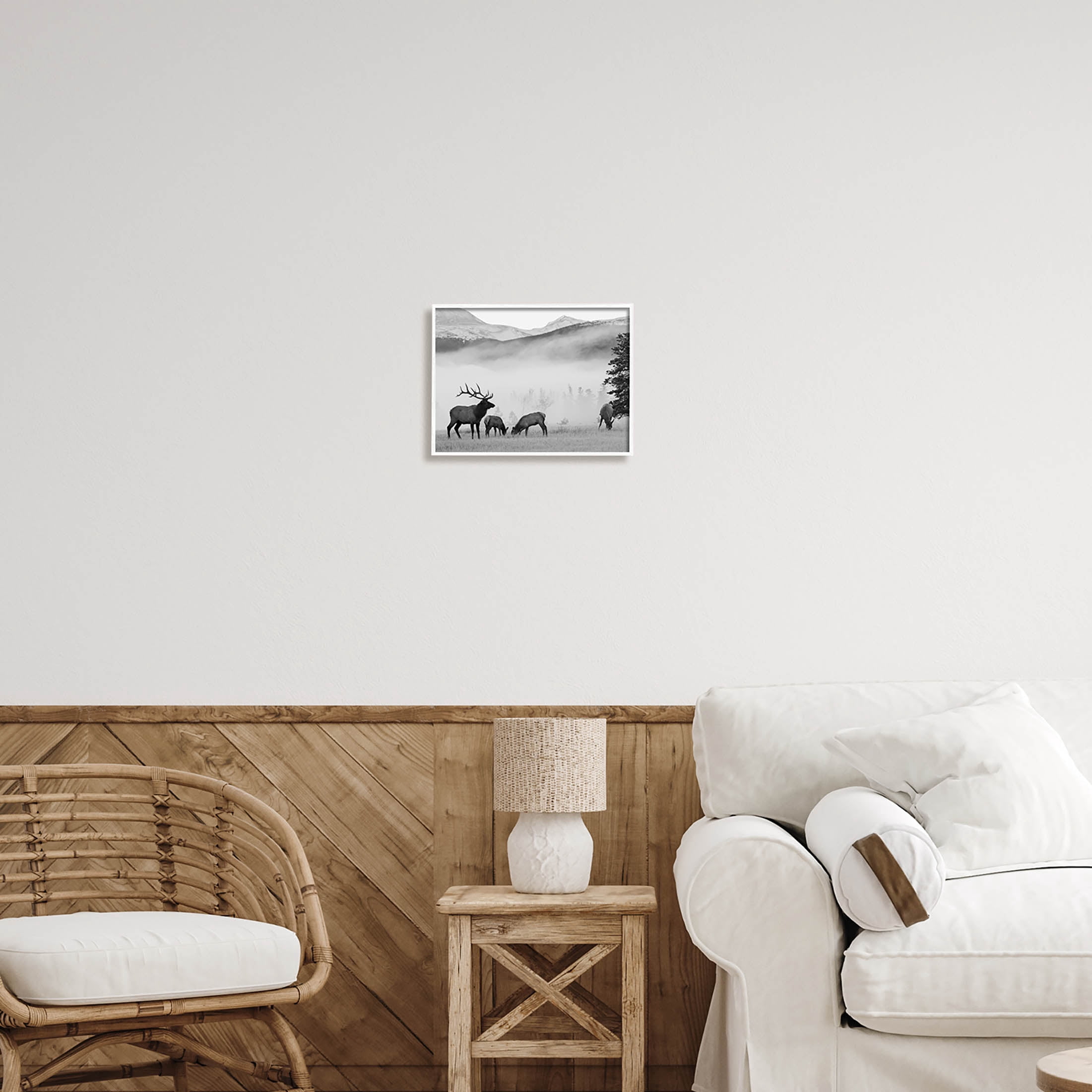Stupell Industries Foggy Rural Deer Grazing Photograph White Framed Art Print Wall Art, Design by Danita Delimont