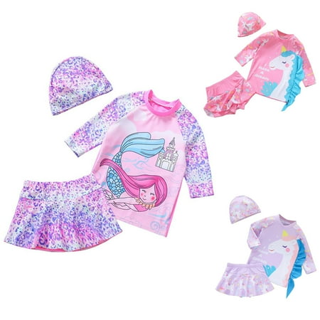 

SILVERCELL Girl s Two-Piece Long Sleeve Swimsuits UPF50+ Rash Guard Kids Unicorn Bathing Suit with Cap 2-7 Years