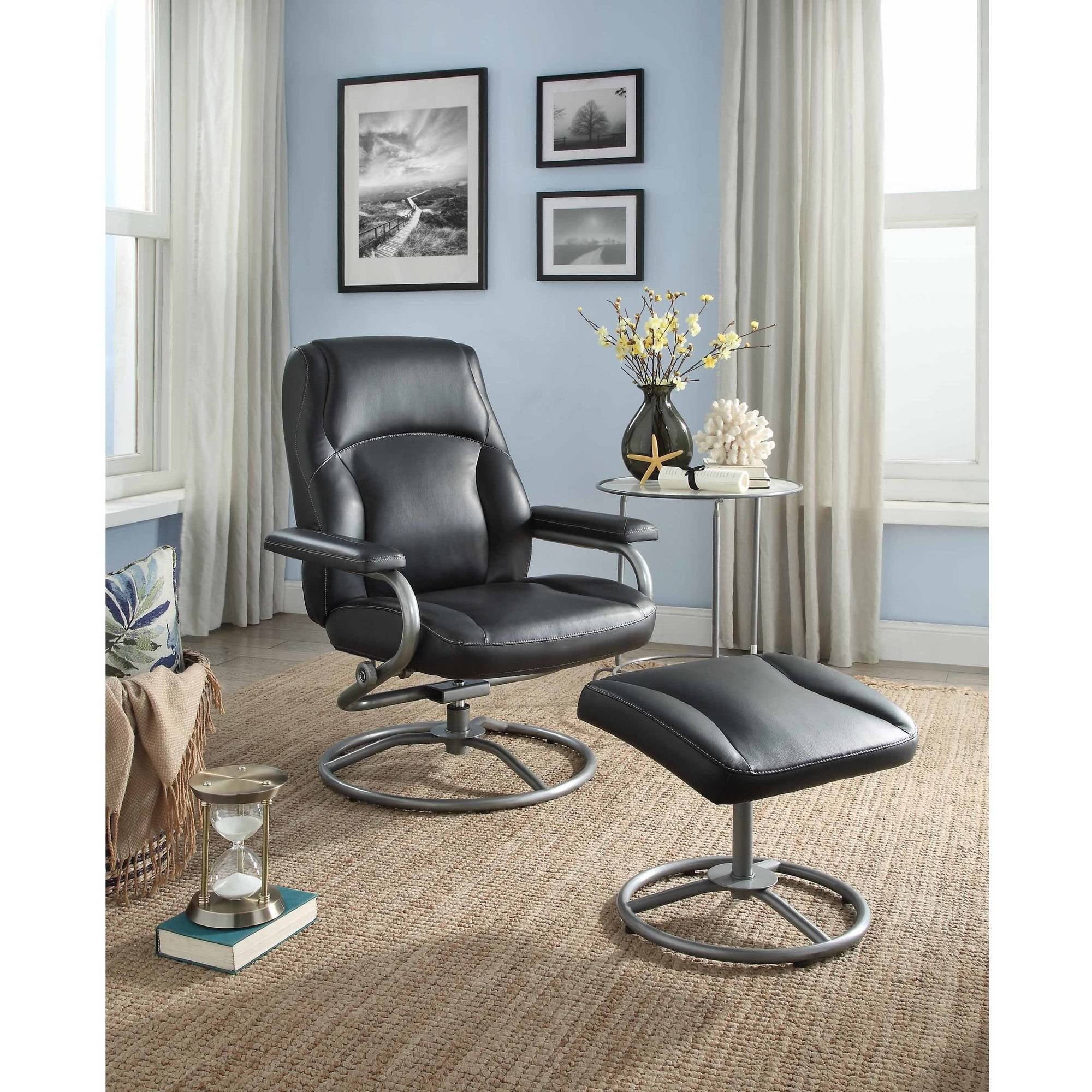 Mainstays Plush Pillowed Recliner Swivel Chair And Ottoman Set