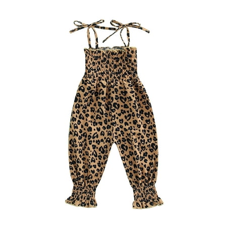 

Inevnen Kid Toddler Baby Girl Summer Sleeveless Romper One Piece Leopard Jumpsuit Bell-Bottomed Flare Pants
