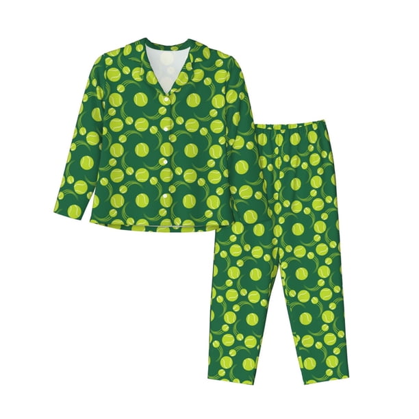 Fotbe Tennis Balls Conjunto de Pijama de Manga Larga para Mujer con Estampado, Ropa de Dormir de 2 Piezas, Conjunto de Casa Suave y Cómodo con Bolsillos-Large