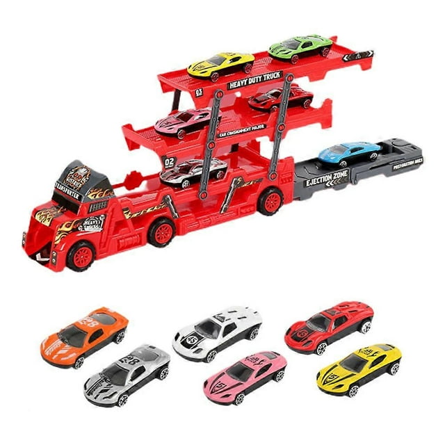 Car Transporter Truck Toys Mega Hauler Truck with 6 Mini Cars Three Layer Folding Vehicles Set for Kids Boys Girls