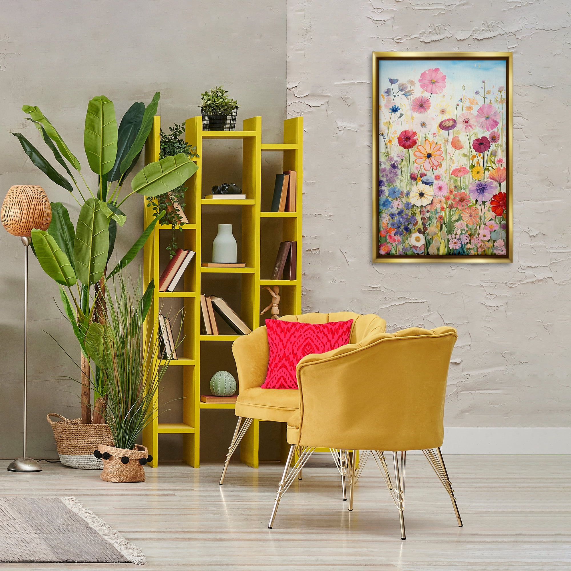 Stupell Industries Full Floral Garden Botanical & Floral Painting Gold Floater Framed Art Print Wall Art, 21 x 31