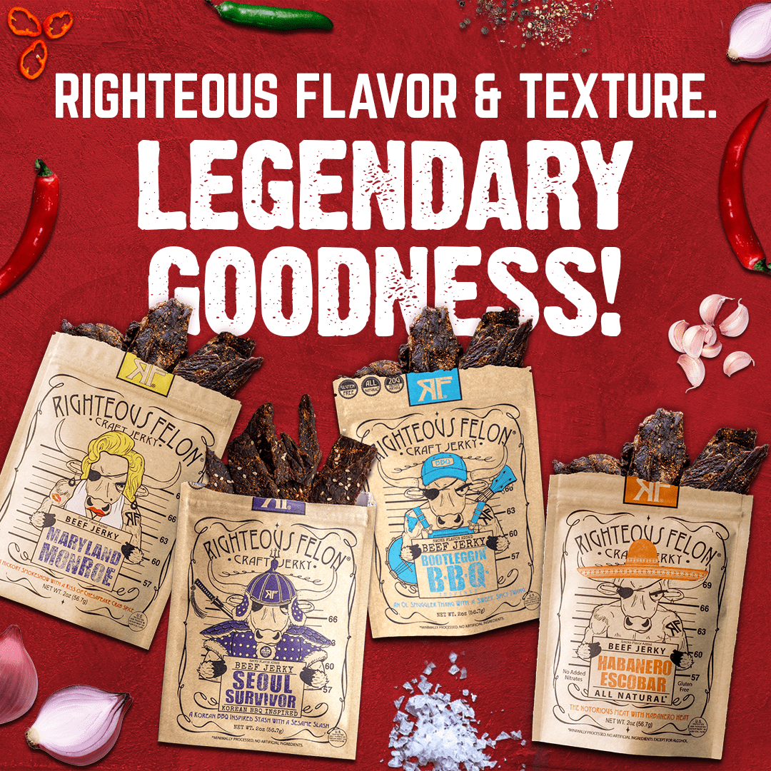 Righteous Felon Spicy Beef Jerky 4 Pack - Low Sugar, High Protein, Gluten Free Gifts for Men