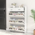 thumbnail image 4 of Tcbosik Narrow Shoe Cabinet, Hidden Shoe Rack with 2 Storage Drawers & 3 Flip Doors, Floor Shoe Organizer for Hallway, White, 4 of 6