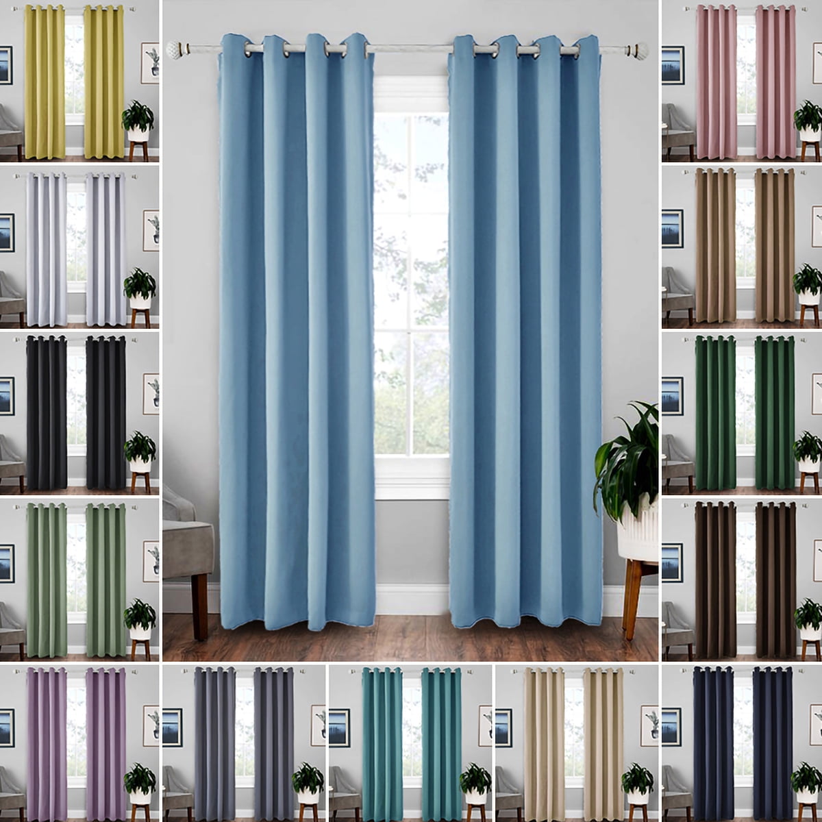 Thermal Blackout Curtains Eyelet Top Ready Made Drapes 2 Panels Tie Backs 