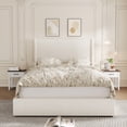thumbnail image 4 of Yiwa Cream White Queen Upholstered Platform Bed, Storage Drawers Included, Wingback with Tufted Headboard and Footboard, Easy Assembly, No Box Spring Required, 4 of 8