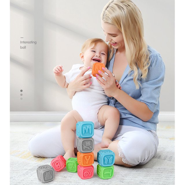 10 Uds. De bloques de apilamiento suaves para bebé Montessori, juguetes de baño sensoriales para apretar con formas, animales, frutas y texturas oso de fresa Electrónica