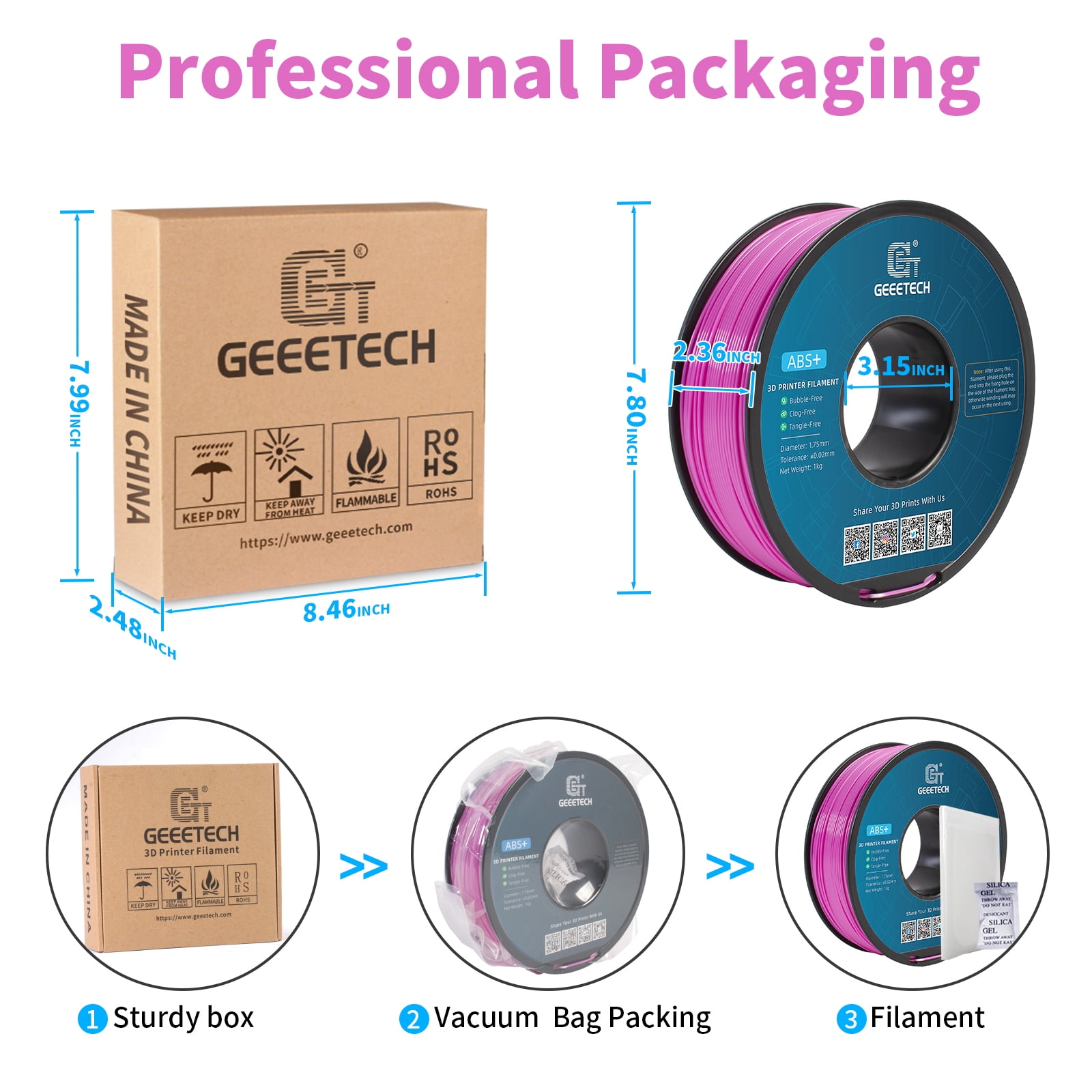 Geeetech ABS 3D Printer Filament 1.75mm ABS Filament 10KG Spool Pink