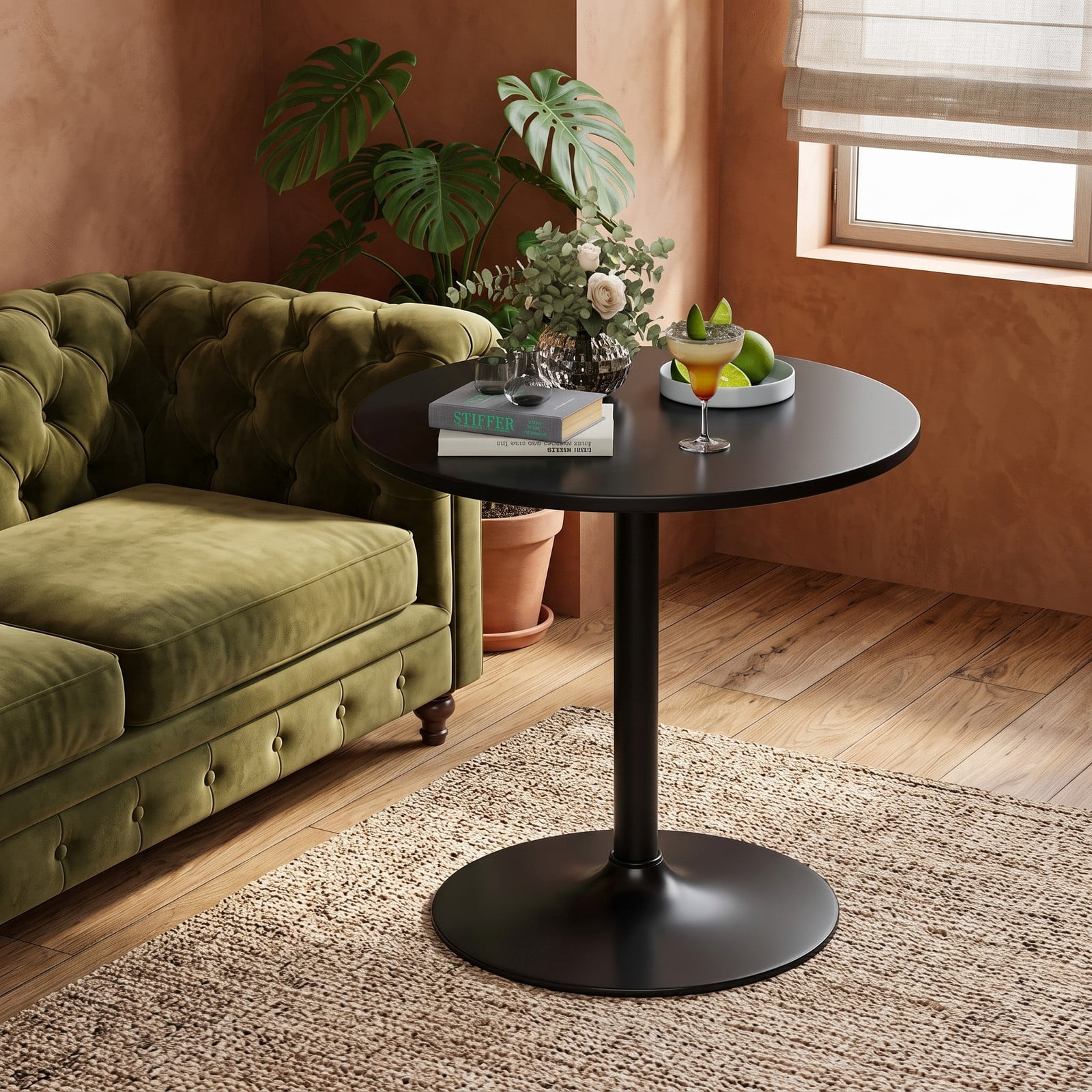 Furnibear 24 Inch Round Cocktail Table, Modern Tall Bar Bistro Table with Sturdy Metal Base and Waterproof MDF Top for Kitchen Dining Pub Home Wedding, 40 Inch, Black
