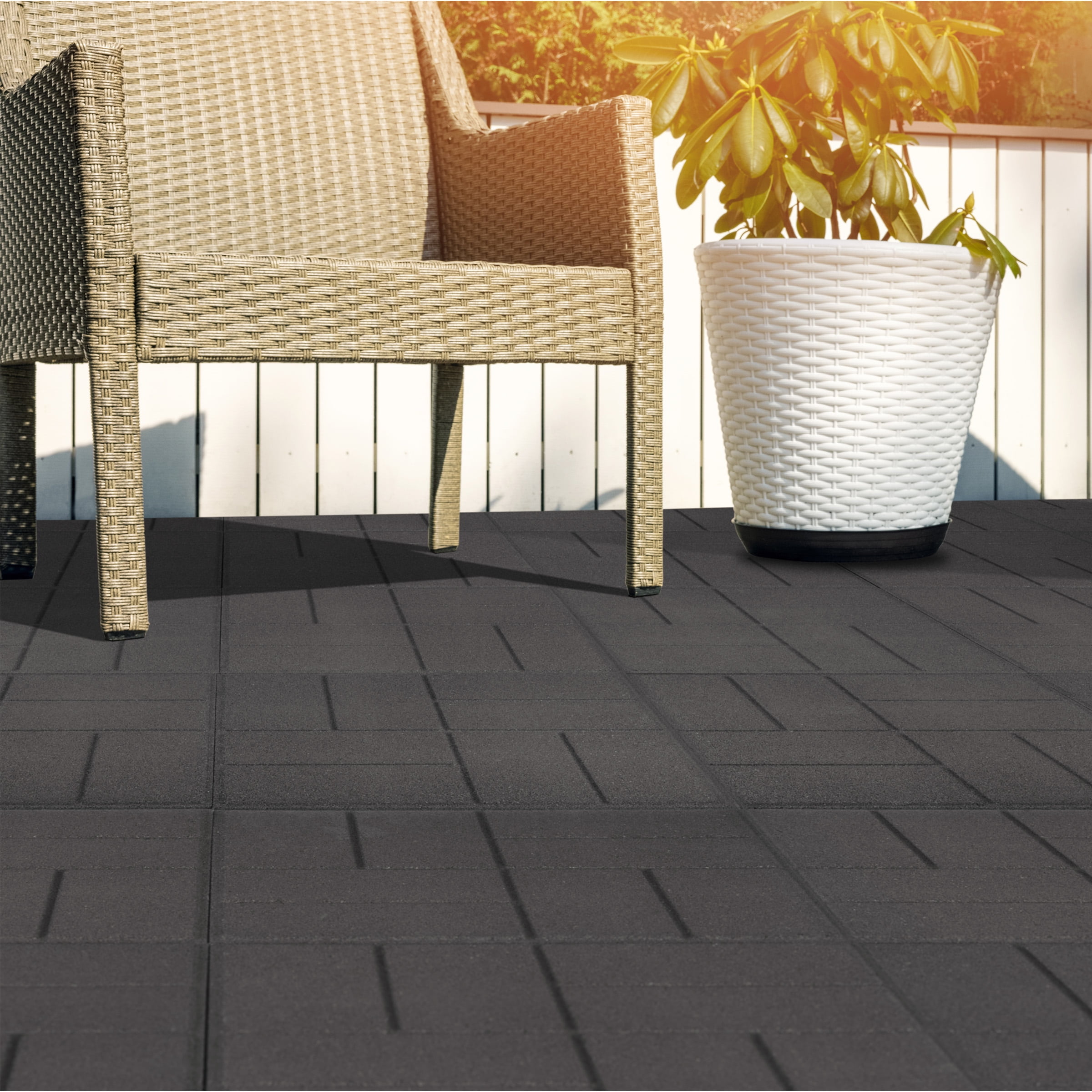Pure Garden Rubber Deck Tiles 8-Pack - 28SQFT Outdoor Flooring Pavers, Gray