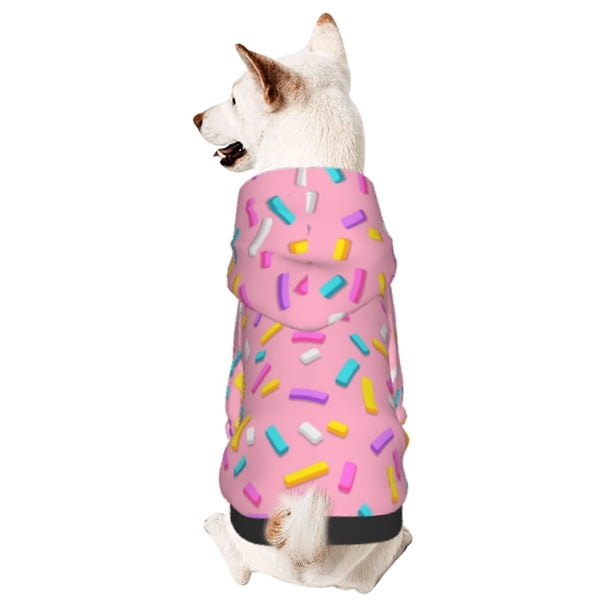 Fotbe Pink Donut Sudadera con Estampado para Perros Pequeños – Suéter con Capucha para Mascotas, Tela Suave de Forro Polar con Bolsillo-Small