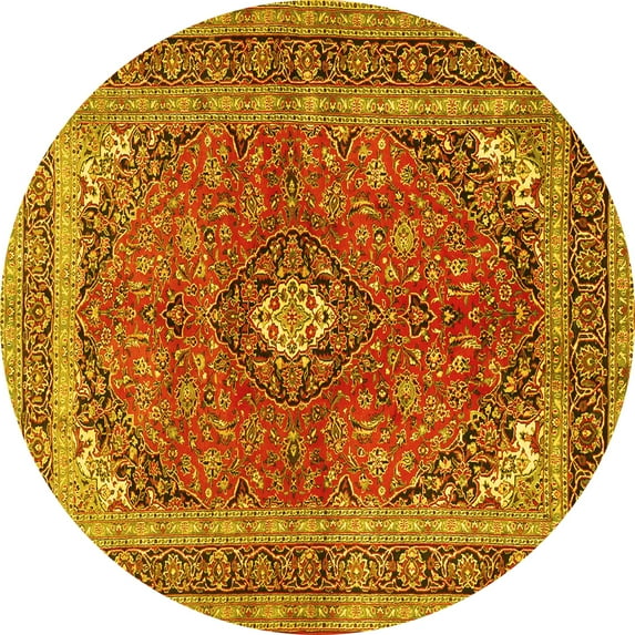 Ahgly Company Indoor Round Medallion Yellow Traditional Area Rugs, 8' Round
