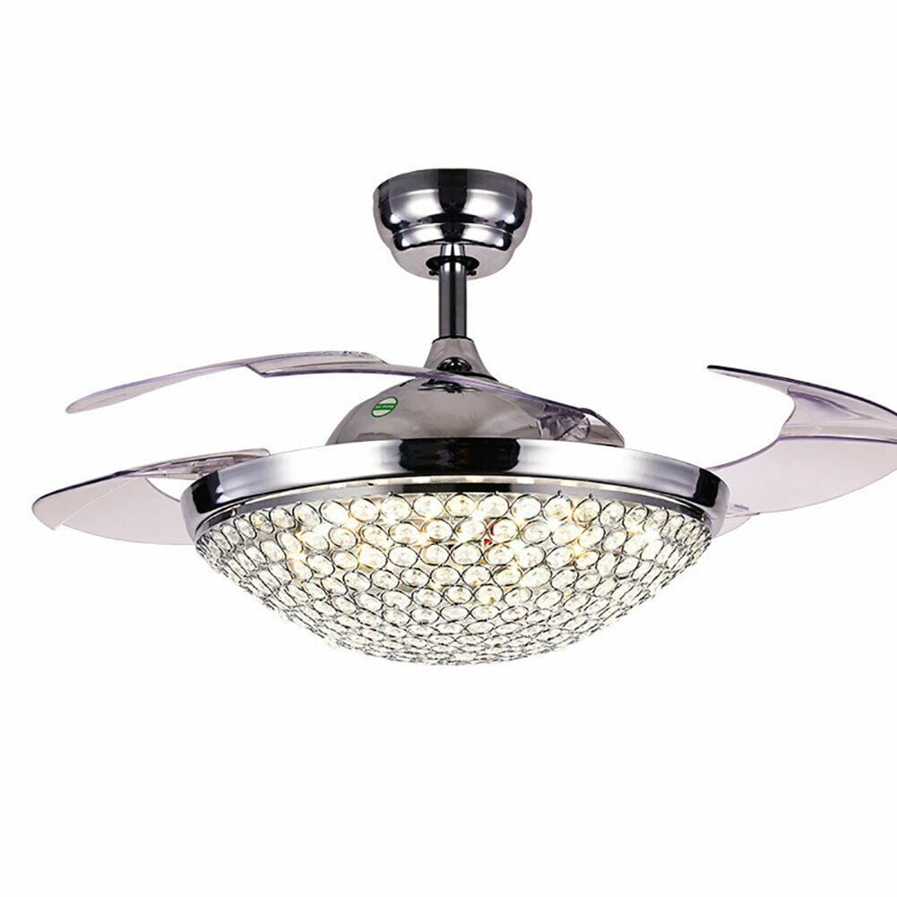 Details about  / 42”Luxury Crystal Retractable Ceiling Fan LED Lights Remote dimmable Chandelier
