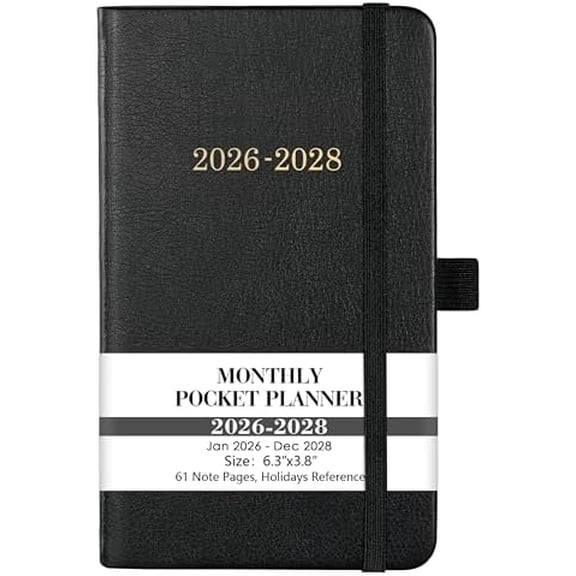 2026-2028 Pocket Planner - 3 Year Monthly Planner/Calendar 2026-2028, Jan 2026 - Dec 2028, 36 Months Planner, 6.3" x 3.8", 60 Note Pages, Pen Holder, Pocket, Holidays, Elastic Closure, Book Marks