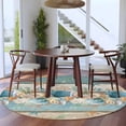 thumbnail image 4 of Teal Blue Brown Beach Coastal Round Area Rugs Collection 5', Nautical Shell Starfish Coral Summer Non Slip Indoor Circular Throw Runner Rug Floor Mat Carpet for Living Room Dining Table Bedroom, 4 of 9