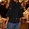 thumbnail image 7 of IUYRTFE Women's V-Neck Mesh Split Sleeve Top Glitter Party Blouse Loose Fit Evening Wear, 7 of 7