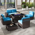 thumbnail image 2 of 7 Piece Patio Furniture Set with 44" Propane Gas Fire Pit Table, Outdoor Sectional Conversation Set Wicker Rattan Sofa Set with Coffee Table, 2 of 7