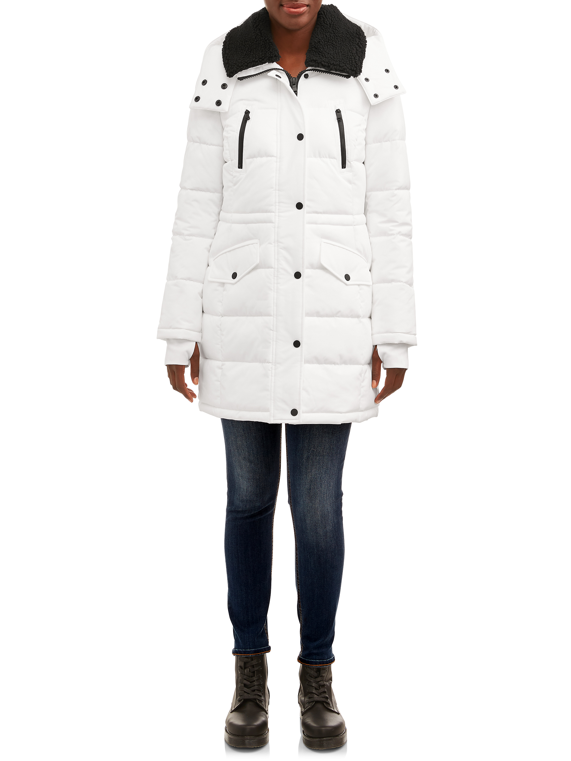 F.O.G. Women's Long Puffer with Snap Front Closure - image 2 of 4